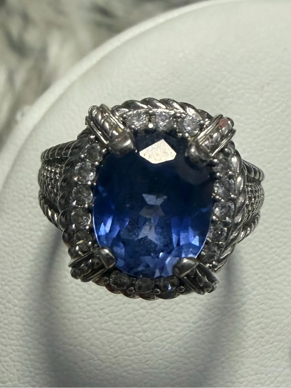Judith Ripka 925 Sterling Silver Blue Sapphire Statement Ring Size 9